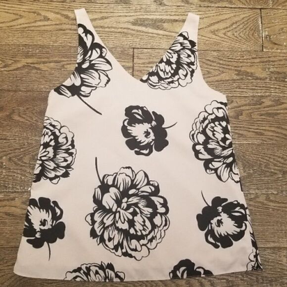 Banana Republic Pink Sleeveless Blouse Black Floral Print XS - Picture 3 of 6